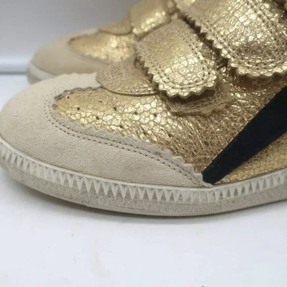 Isabel Marant Beth Lightning Bolt Sneakers Gold Metallic Cracked Leather Size 37 - Picture 7 of 13